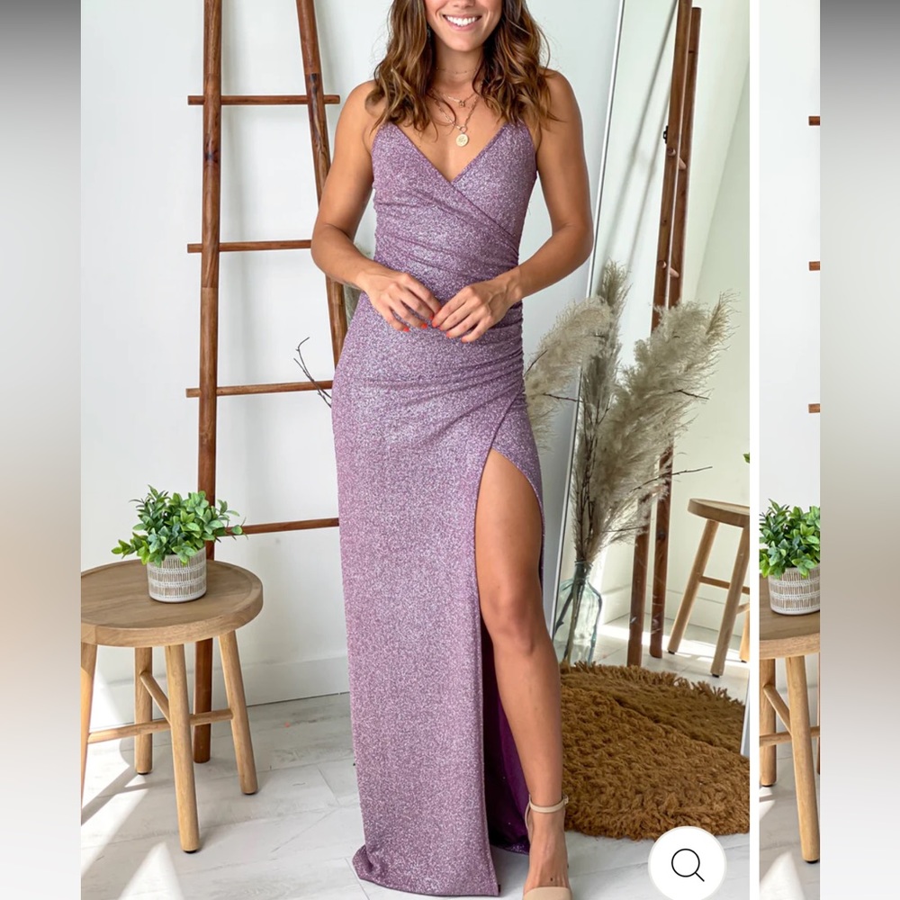 Lavender Glitter Maxi Dress with Slit